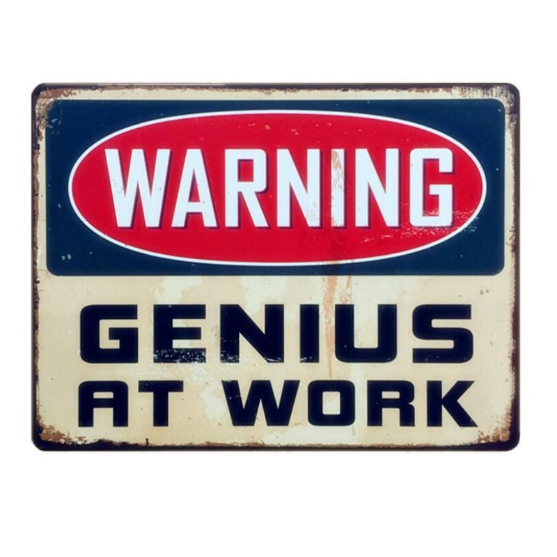 Vintage Warning Genius At Work Office Kitchen Decor Garden Bar Pub Shed ...